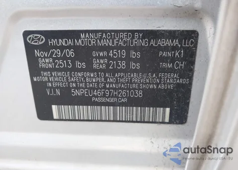 2007 Hyundai Sonata Limited/Se V6 from USA, damaged, VIN 5NPEU46F97H261038